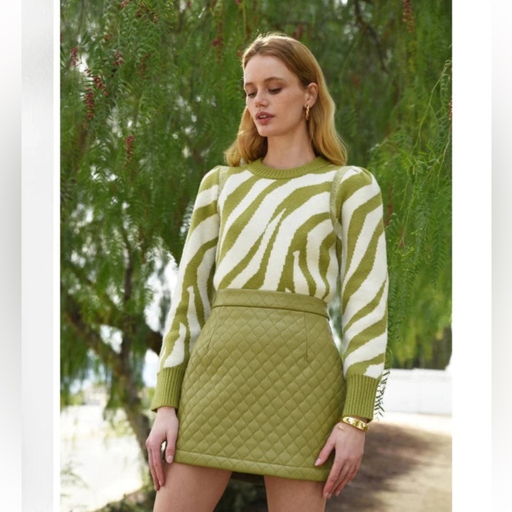 GREYLIN Harris Intarsia Knit Sweater Green White Womens Size Medium BRAND NEW